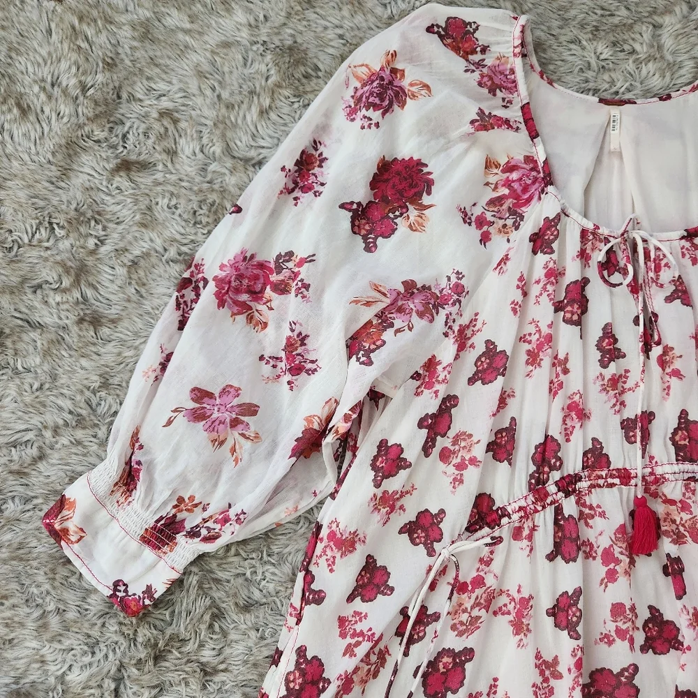 Free People Camella Mini Dress‎ White And Pink Floral Print Women's Size Large